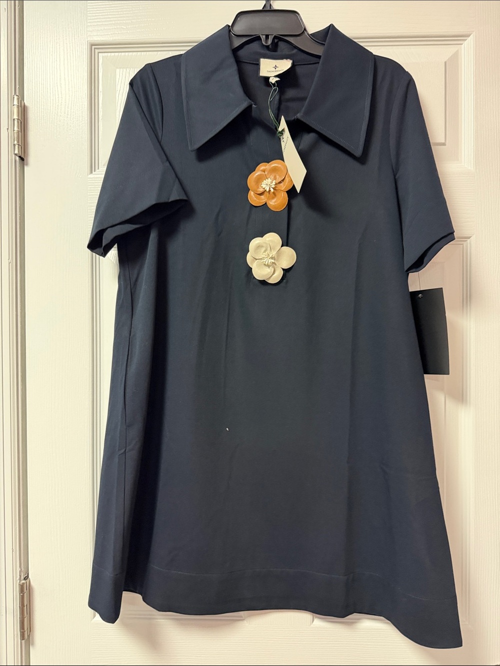 Tuckernuck Navy Mini Dress with Cream & Tan Floral Pins